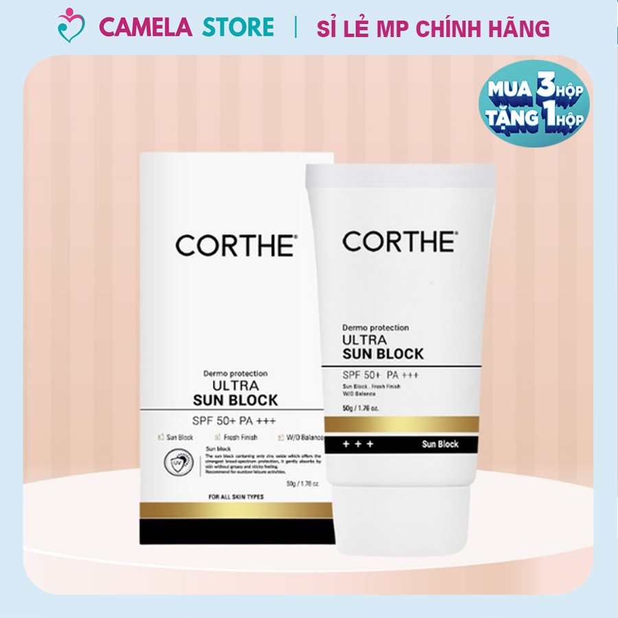 Kem chống nắng Corthe Ultra Sunblock 50g Hàn Quốc nhẹ dịu không bóng nhờn nâng tone siêu đỉnh