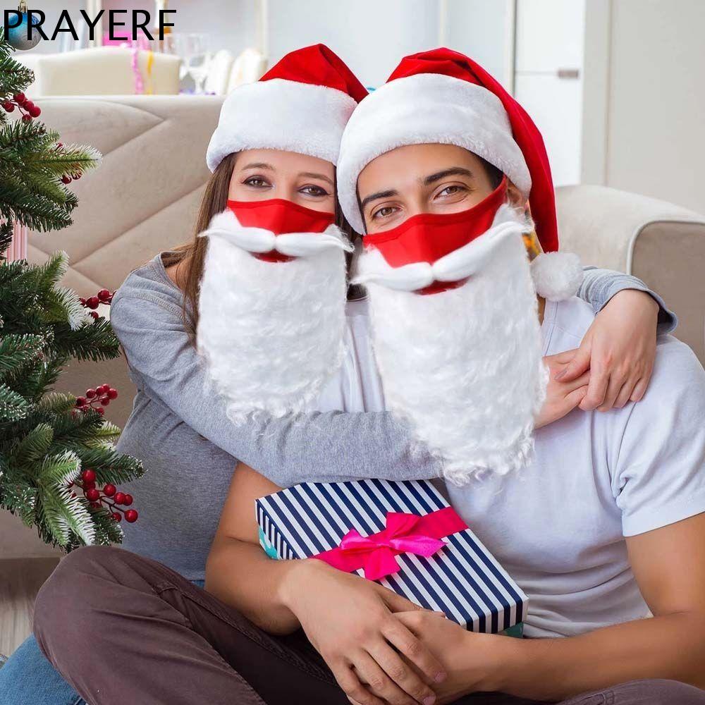 PRAYERF 3D Bộ mũ nạ râu ông già Noel Đạo cụ cosplay Che Phụ kiện Cosplay Tái sử dụng Bộ giảm thanh Trang trí Giáng sinh Quà Tặng tiệc