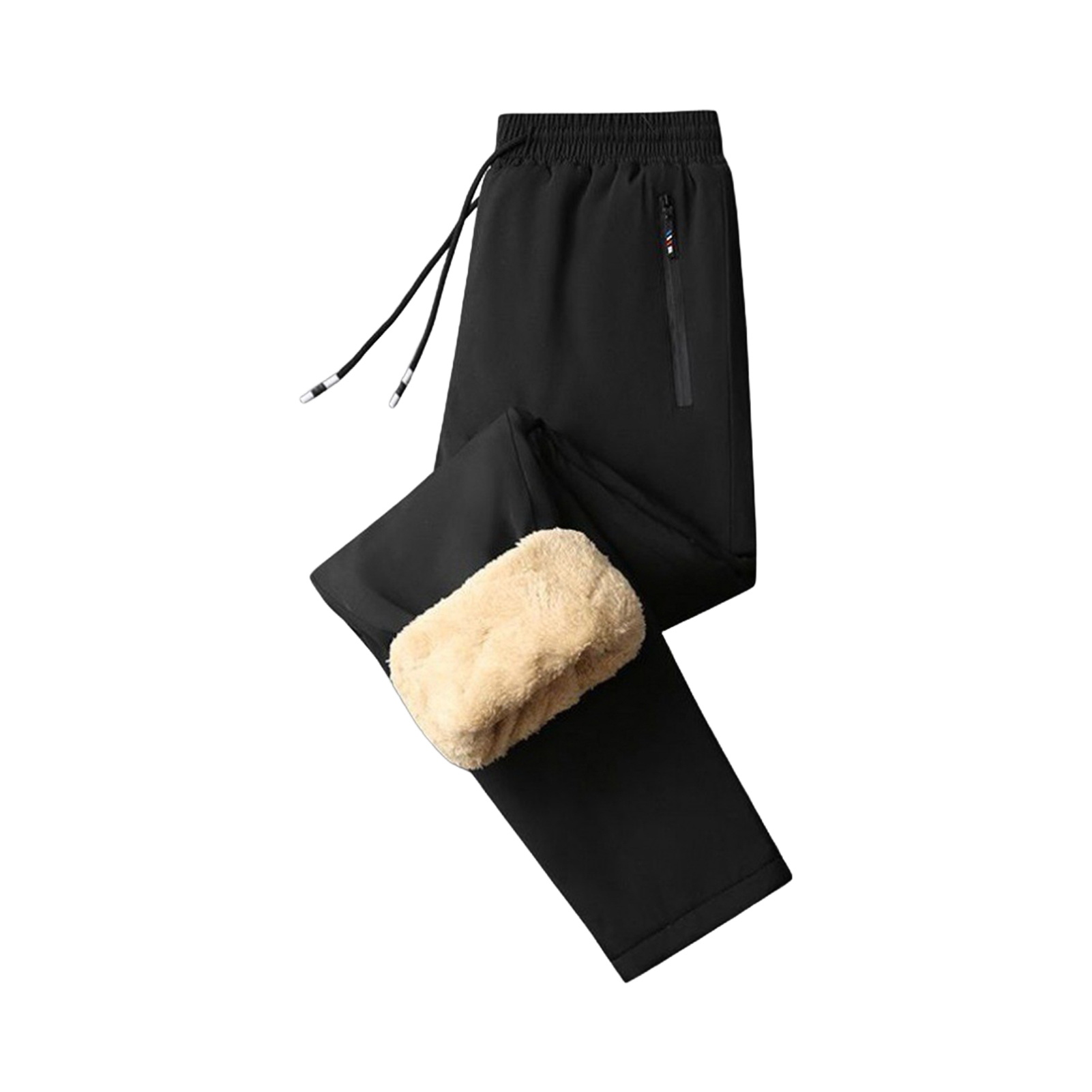 UHH Loose Fit Men Trousers Men Pants Winter Men’s Thick Fleece Pants Warm Elastic Waist Drawstring Zipper Pockets Solid Color Sport Travel Work Trousers Heat Retention Casual Outdoor Wear