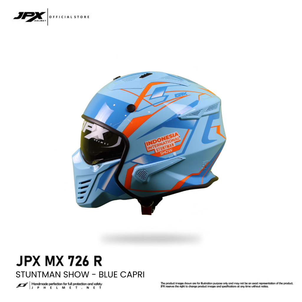 Helm JPX Full Face MX-726R Stuntman Show - Blue Capri Harga 669,500 rupiah*Gratis Ongkir