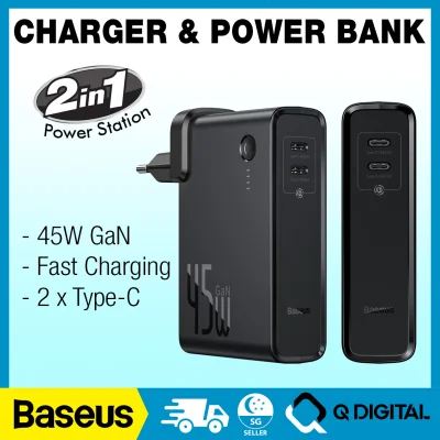 BASEUS GaN 2-in-1 45W Power Bank & Charger Power Station Quick Charge 10000mAh EU Plug Laptop Mac Charger