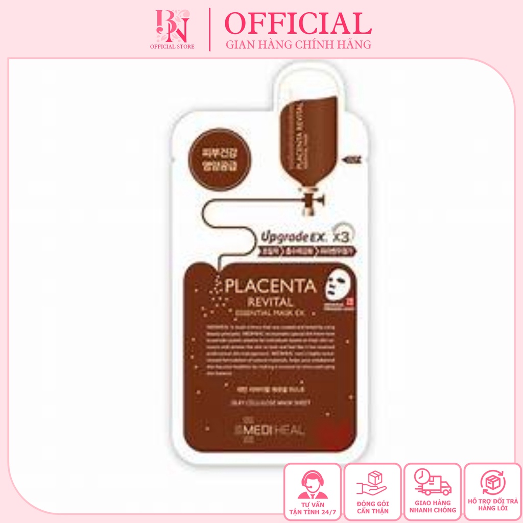 Mặt nạ nhɑu thai cừu mediheal placenta revital essential mask rex phục hồi da mụn, cấp ẩm da 24ml