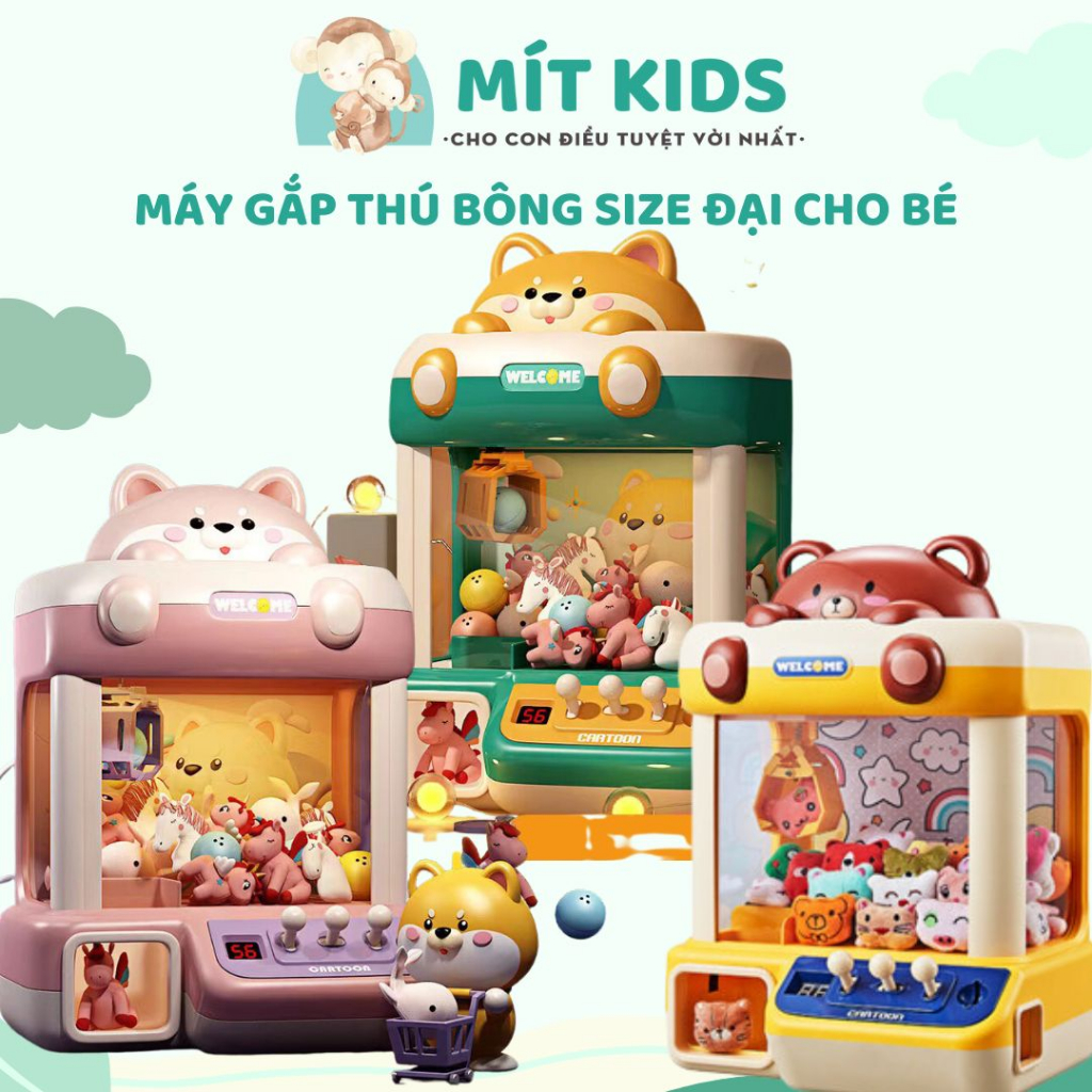 Đồ chơi máy gắp gấu bông mini cỡ đại cho bé có nhạc có đèn, máy gắp thú bông sẵn nhiều gấu và bóng cho bé