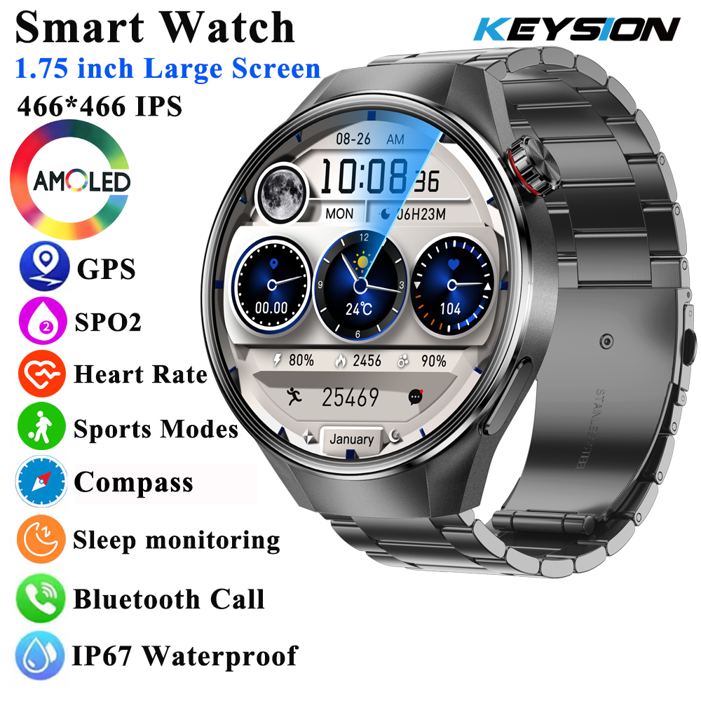 50mm 1.75" HD AMOLED Screen Smart Watch Men Business Bluetooth Call Heart Rate Blood Oxygen GPS Track Compass Sport SmartWatch ราคา 1,399 บาท*ส่งฟรี