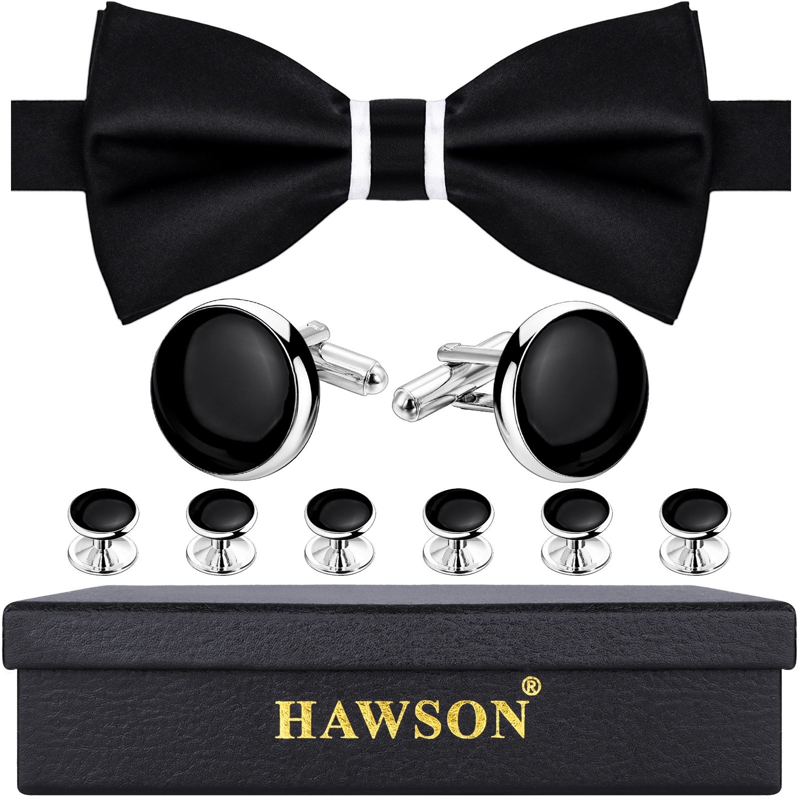 Classic design black bow tie and cufflinks Studs set men s silk tuxedo bow