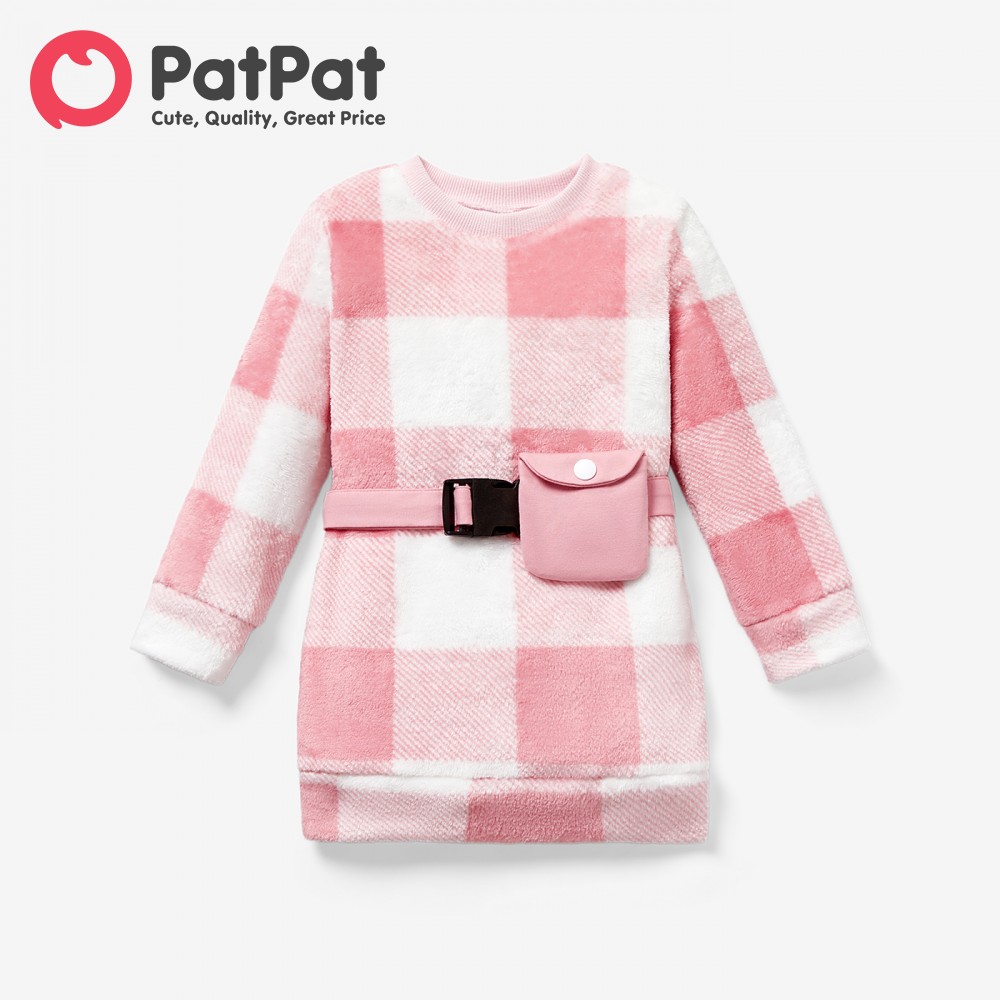  Patpat 2 cái bé gái tập đi ngọt Túi đeo thắt lưng lưới họa tiết răng sói Tay áo dài Bộ váy 