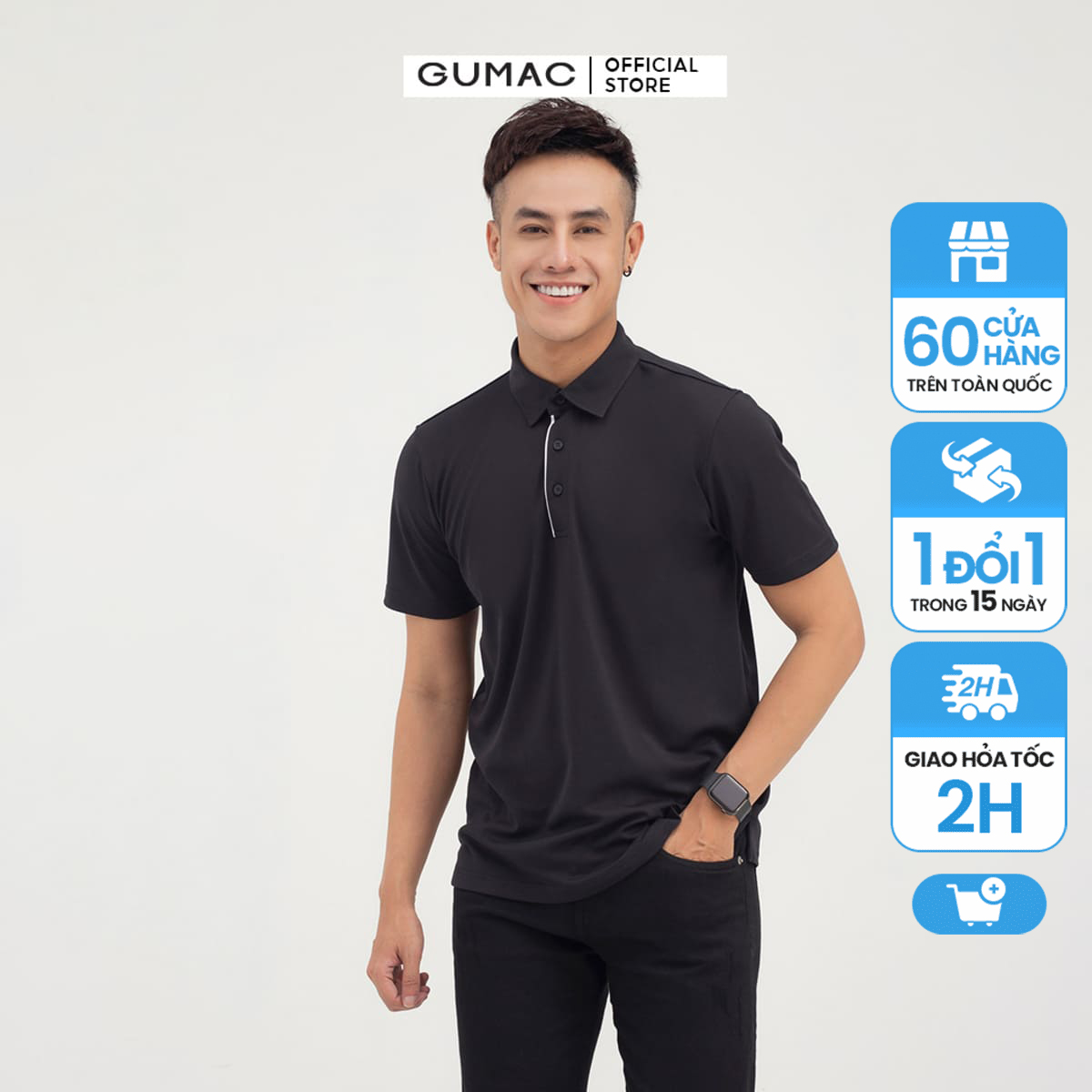 Áo thun nam có cổ polo phối nẹp gumac atnc03030