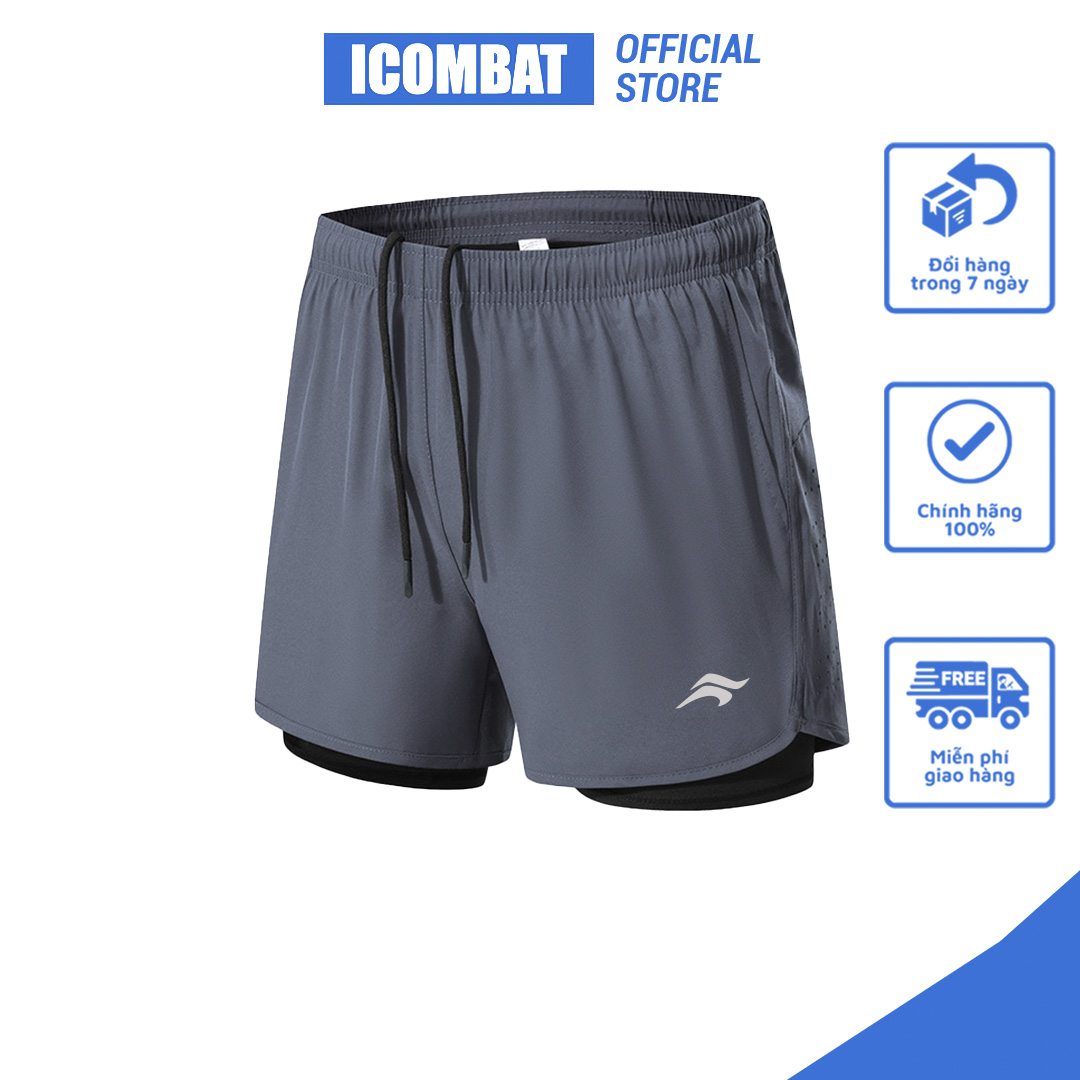 Quần short nam chạy bộ 2 lớp icombat® running v2 gồm lớp quần đùi dù và lớp legging ngắn
