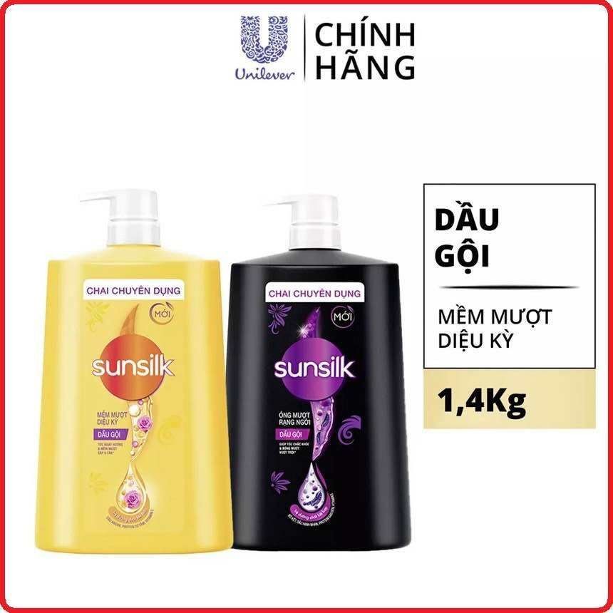  Dầu gội Sunsilk chai lớn có vòi 1.4kg vàng và đen làm sạch và mềm mượt tóc gấp 5 lần lưu hương 48h 