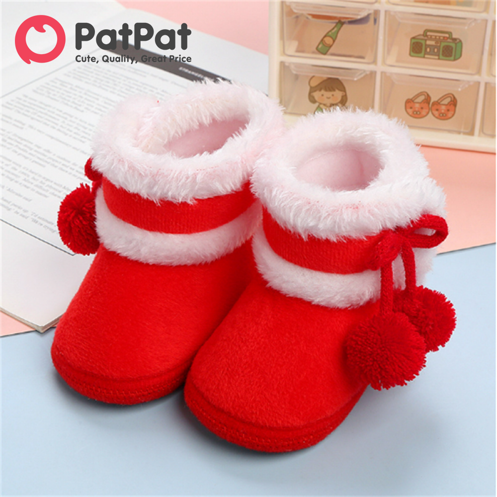 PatPat Christmas Baby & Toddler Pompom Decor Plush Prewalker Shoes