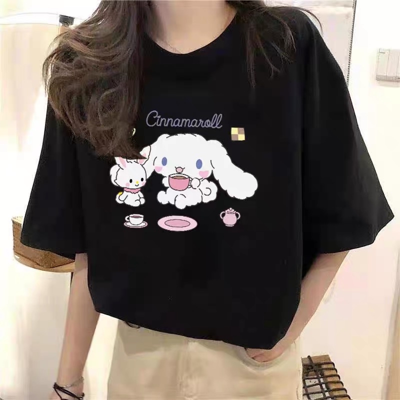 Xiebei cửa hàng cinnamoroll in áo phông mùa hè nữ thun ngắn tay vừa rộng giản dị cho học sinh và pho