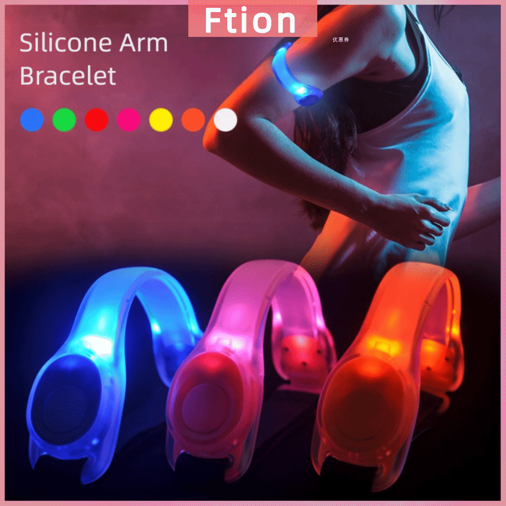 FTION Nhựa PVC Băng tay phát sáng LED Có thể đeo được Có thể điều chỉnh Vòng tay cảnh báo ban đêm Thời trang Đai đeo tay chạy bộ Đêm thể thao ngoài trời