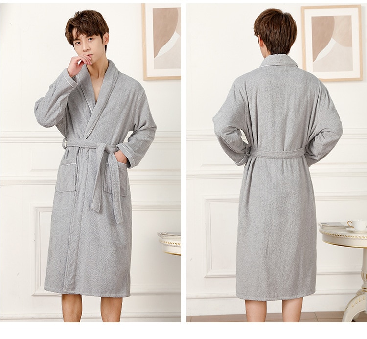 100% Cotton Couples Long Thick Absorbent Terry Bath Robe Kimono Men Light  Weight Towel Bathrobe Sleepwear Women Hotel Gown Robes