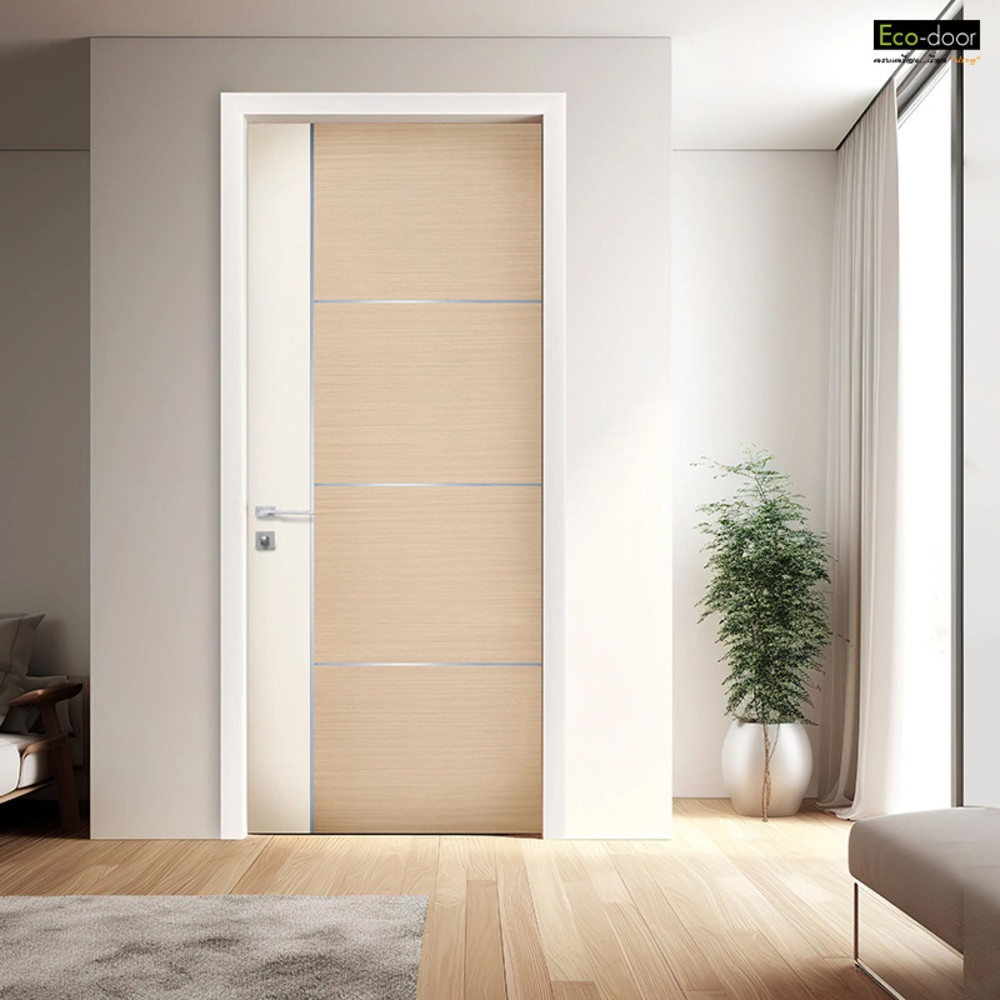 VERNO Official ECO-DOOR  ประตูไม้ WPC  รุ่น WP4 ภายใน ขนาด 80x200 ซม. สีไอเวอรี่ทีค (ไม่เจาะลูกบิด) แบรนด์แท้ - ยี่ห้อ Tefal ราคา 3,239 บาท*ส่งฟรี