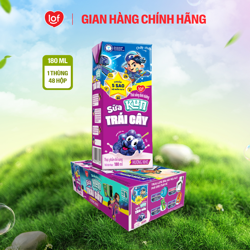 Sữa trái cây KUN vị nho thùng 48 hộp x 180ml