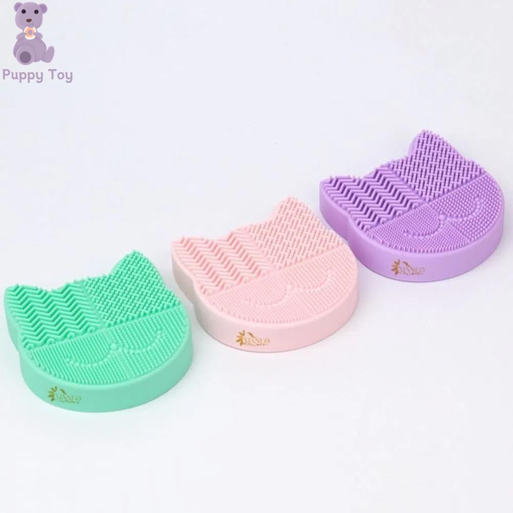 TESDFD 2 trong 1 Hộp vệ sinh cọ trang điểm Di động Silicone Hộp đựng dụng cụ trang điểm Phổ quát Hình dạng đầu mèo Giá đỡ cọ trang điểm khô dành cho phụ nữ