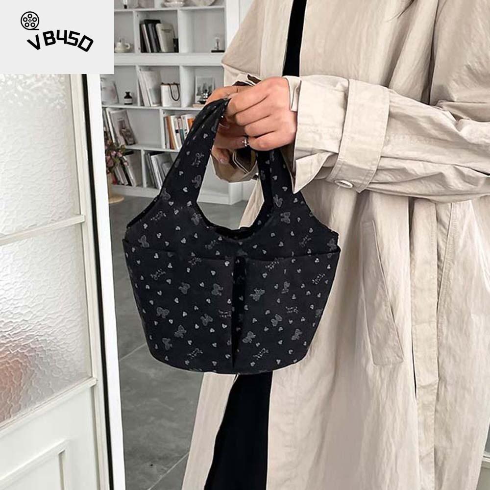 VB45D Ngọt ngào Túi xách mini in hình nơ Đa năng Nút từ tính Ví cầm tay nữ Di động Công suất lớn Túi tote nhỏ nhiều ngăn Mua sắm