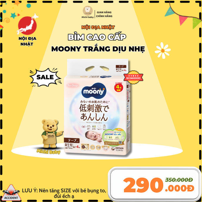 Tã Bỉm MOONY NATURAL Trắng Dán/Quần NB62/S58/M46/L38/L36/XL32 - Michi Baby MC555