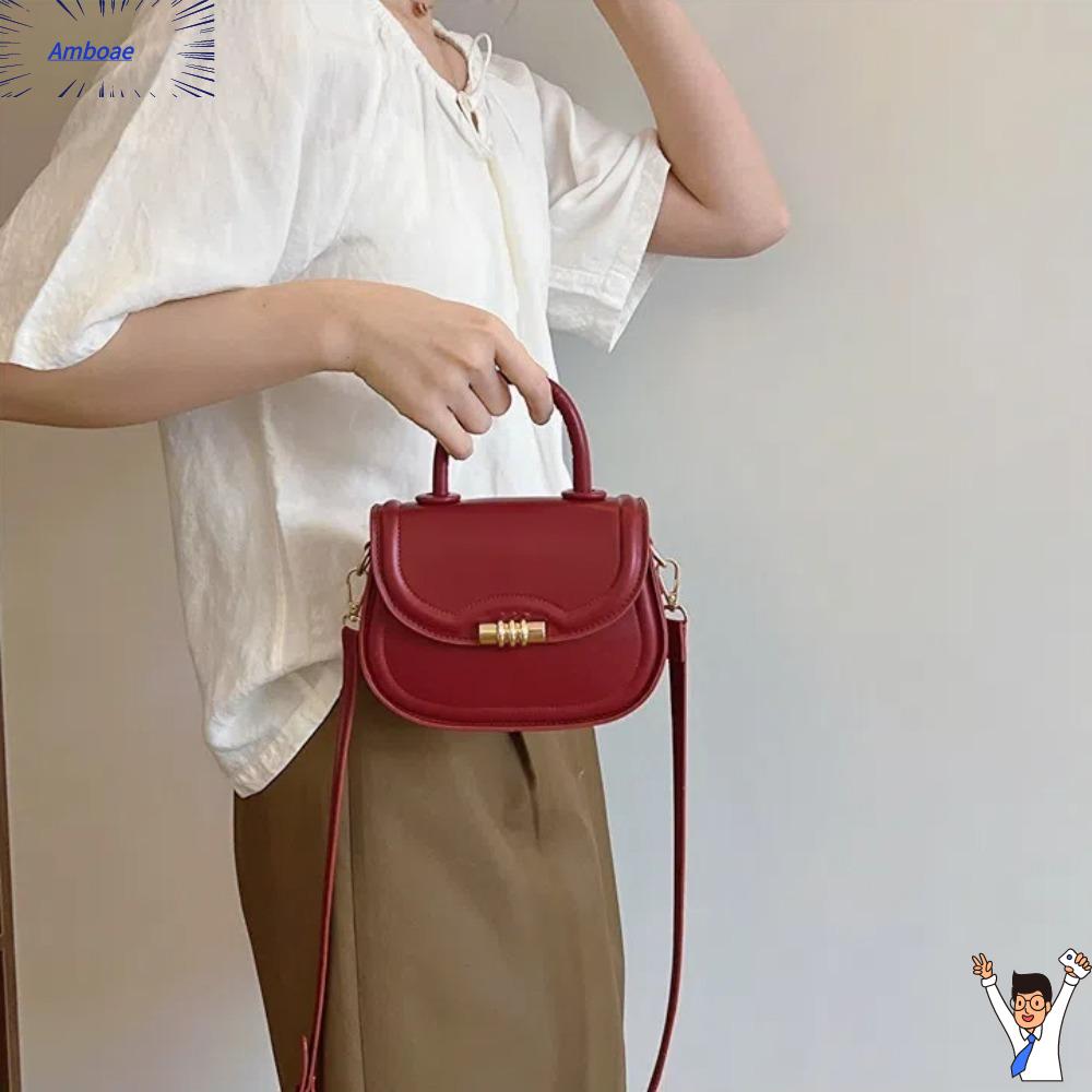 AMBOAE Da PU Túi đeo chéo Trọng lượng nhẹ Màu trơn Túi xách nữ Sức chứa lớn Túi yên ngựa Phụ nữ