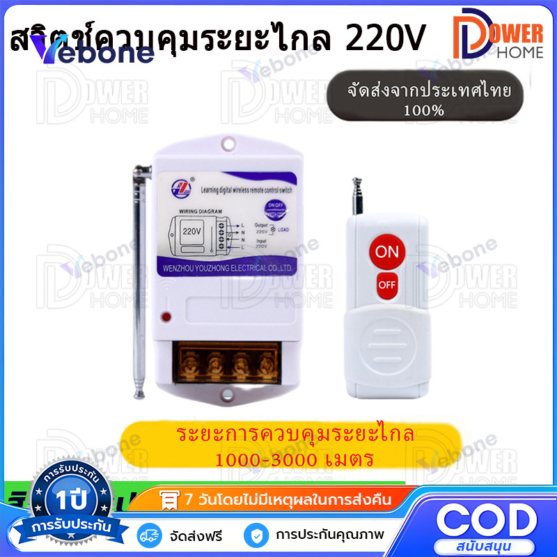 รีโมทคอนโทรลไร้สาย สวิตช์ควบคุมระยะไกล รีเลย์ไร้สาย 220V รีโมทคอนโทรลระยะไกล3กิโลเมตร รีโมทปั้มน้ำ รีโมทไฟ (ในไทยพร้อมส่ง) ราคา 161 บาท*ส่งฟรี