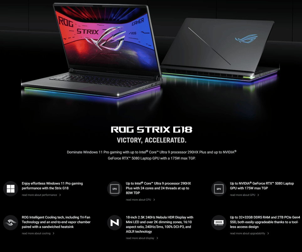 Asus ROG Strix G18 G815LR | 18'' 2.5K 300Hz | Core Ultra 9 290HX+ | 32GB DDR5 | 1TB SSD | RTX5070Ti 12GB | W11 7 f1c59931bc7c3944cf787d4ec99363b6