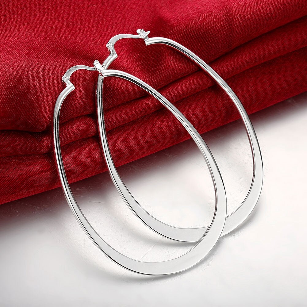 Hot New 925 Sterling Bông tai bạc thời trang chất lượng cao đối với phụ nữ trang sức phẳng hình học dài lớn Bông tai món quà cưới