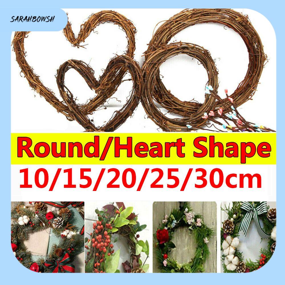 SARAHBOWSH 10-30CM Lễ hội mây Vòng hoa đám cưới Đồ trang trí cho bữa tiệc Xmas Trang trí giáng sinh Hình tròn / hình trái tim Cầu mây Vòng hoa mây Wreath Wicker