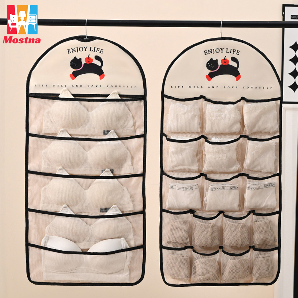 สองด้านติดผนัง ที่เก็บชุดชั้นในแขวน ชุดชั้นใน ถุงเท้า สามารถแขวนถุงเก็บชุดชั้นใน หลีกเลี่ยงฝุ่นได้ ราคา 105 บาท*ส่งฟรี