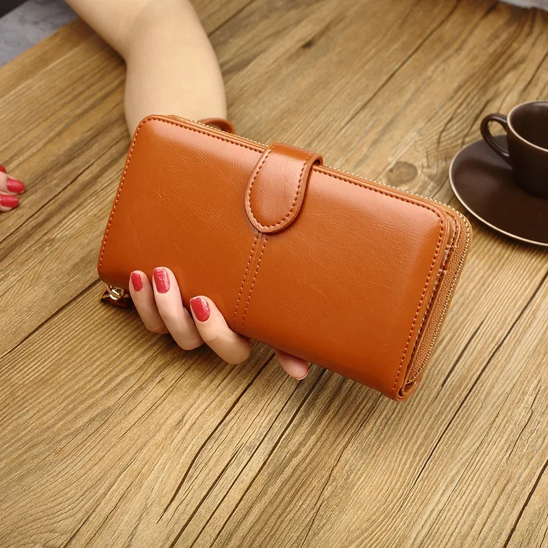 Long Zipper Clutch Purse, PU Leather Women Wristlet Wallet, Casual Portable Practical Card Holder