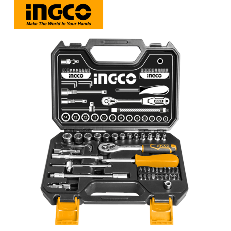 INGCO 45 pcs 1/4" Socket Set & Screwdriver Bit Torx Ratchet Driver Case Tool Kit, Work fine with Impact Driver HKTS14451