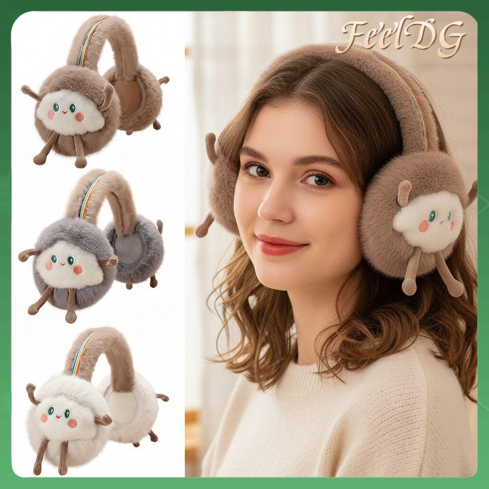 FEELDG Nhiều màu sắc Bịt tai bằng lông mềm Đồ nhồi bông Búp bê mây hoạt hình Máy sưởi tai Di động Giữ ấm Bịt tai ấm áp Phụ nữ Cô gái