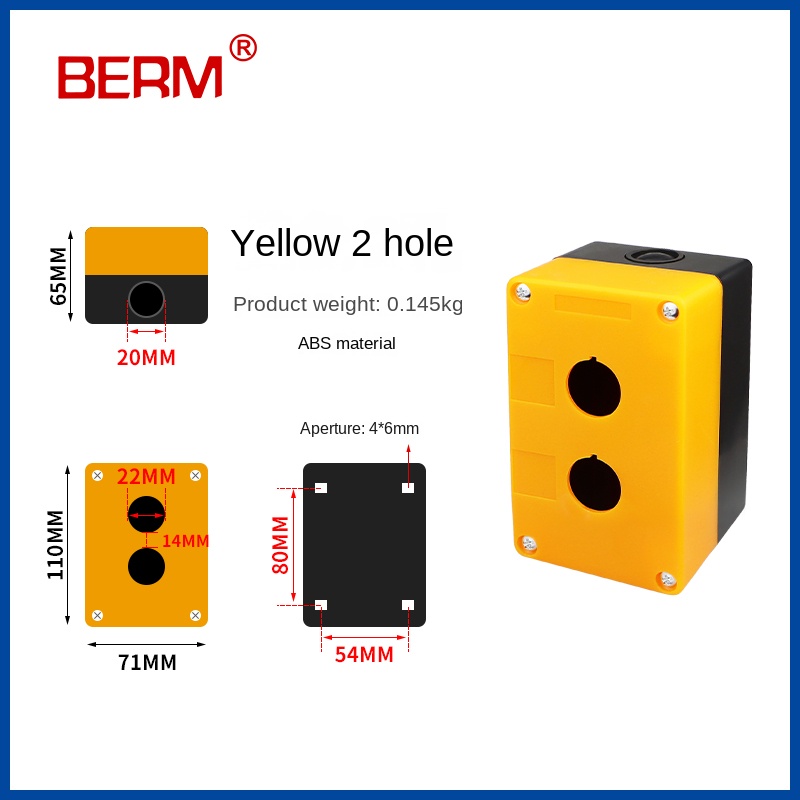 BX1/BX2 | Hộp Nút Nhấn 22mm 1/2/3/4/5/6 Lỗ - Chống Nước, Điều Khiển Công Nghiệp, Màu Trắng Vàng - 2 Lỗ (Màu Vàng)