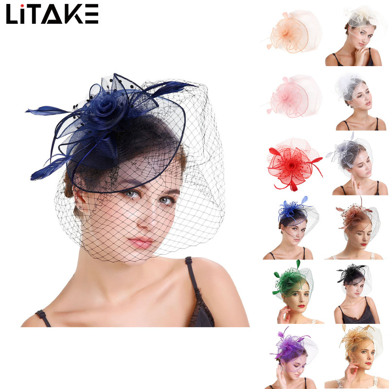 Fascinators Headbands Tea Party Mesh Hat Headband Derby Wedding Church Bridal Cocktail Feathers Hair Clip Pillbox Hat For DayTea Party Women Girls ราคา 167 บาท*ส่งฟรี