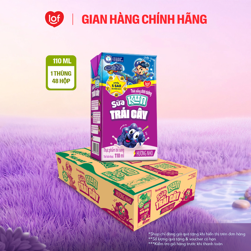 Sữa trái cây KUN vị nho thùng 48 hộp x 110ml