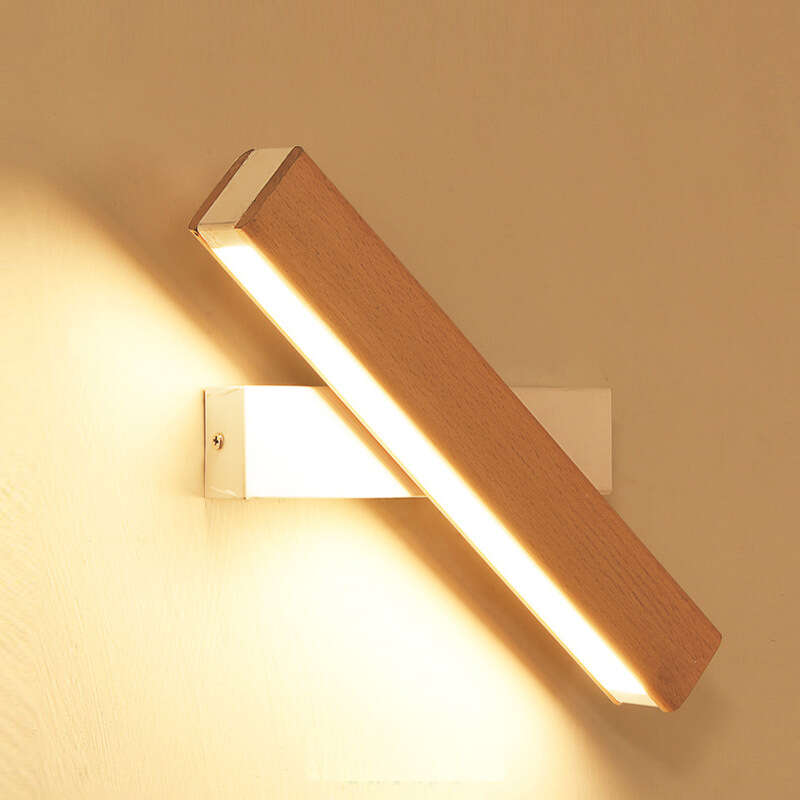 Wall Lights LED Solid Wood Minimalist Bedroom Long Strip Hotel Room Rotatable Bedside Reading Wall Lamp