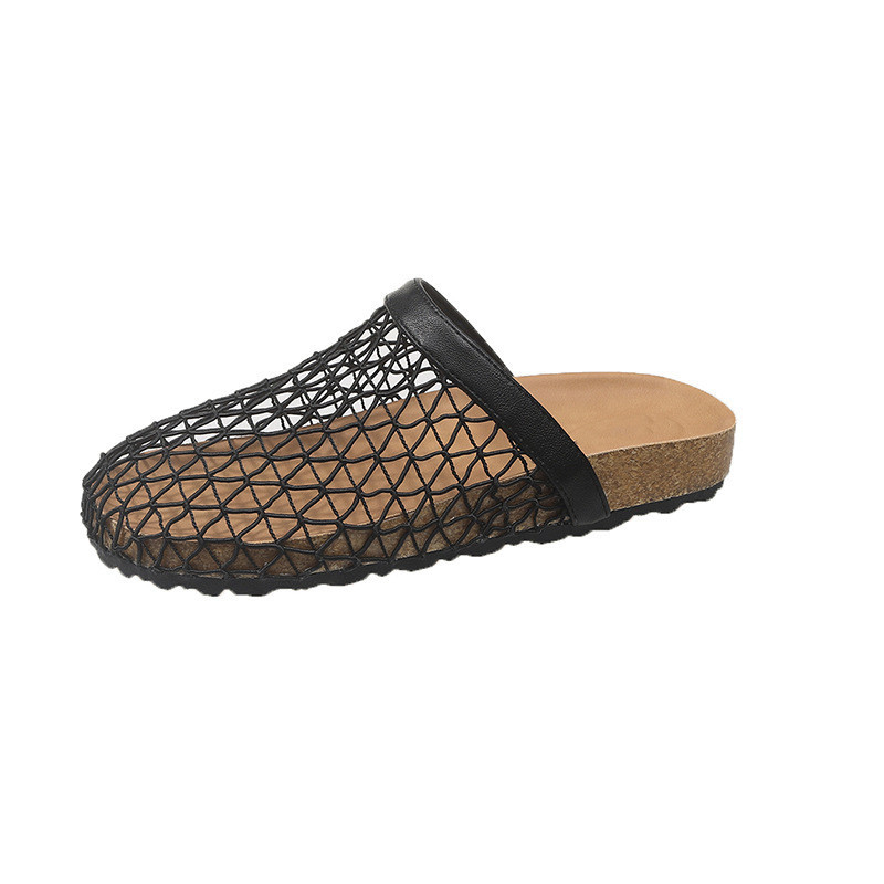 Miu Giày Cao Cấp Lưới Thoáng Khí Dệt Ngón Chân Đế Hộp Nửa Dép Nữ Mùa Hè Mới Đa Năng Fishnet Dép - 3