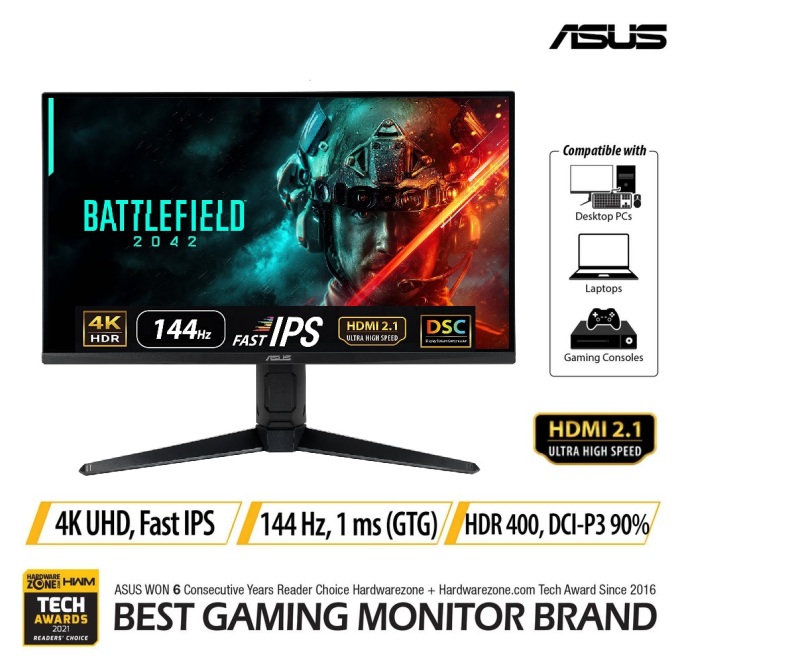ASUS TUF VG28UQL1A 28inch 4K UHD Fast IPS 144 Hz,1 ms GTG HDMI 2.1 Gaming Monitor Singapore