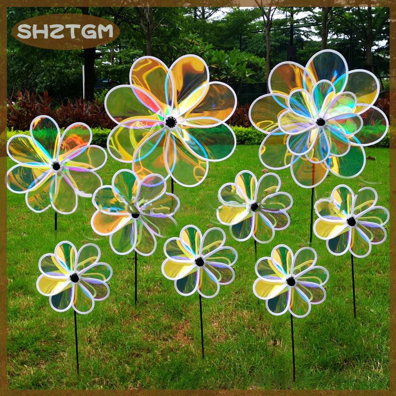SHZTGM กังหันลมดอกทานตะวัน1ชิ้นประดับเลื่อมสีสันสดใสพับเก็บได้สำหรับปิกนิกตกแต่งสวนบ้าน ราคา 57 บาท*ส่งฟรี