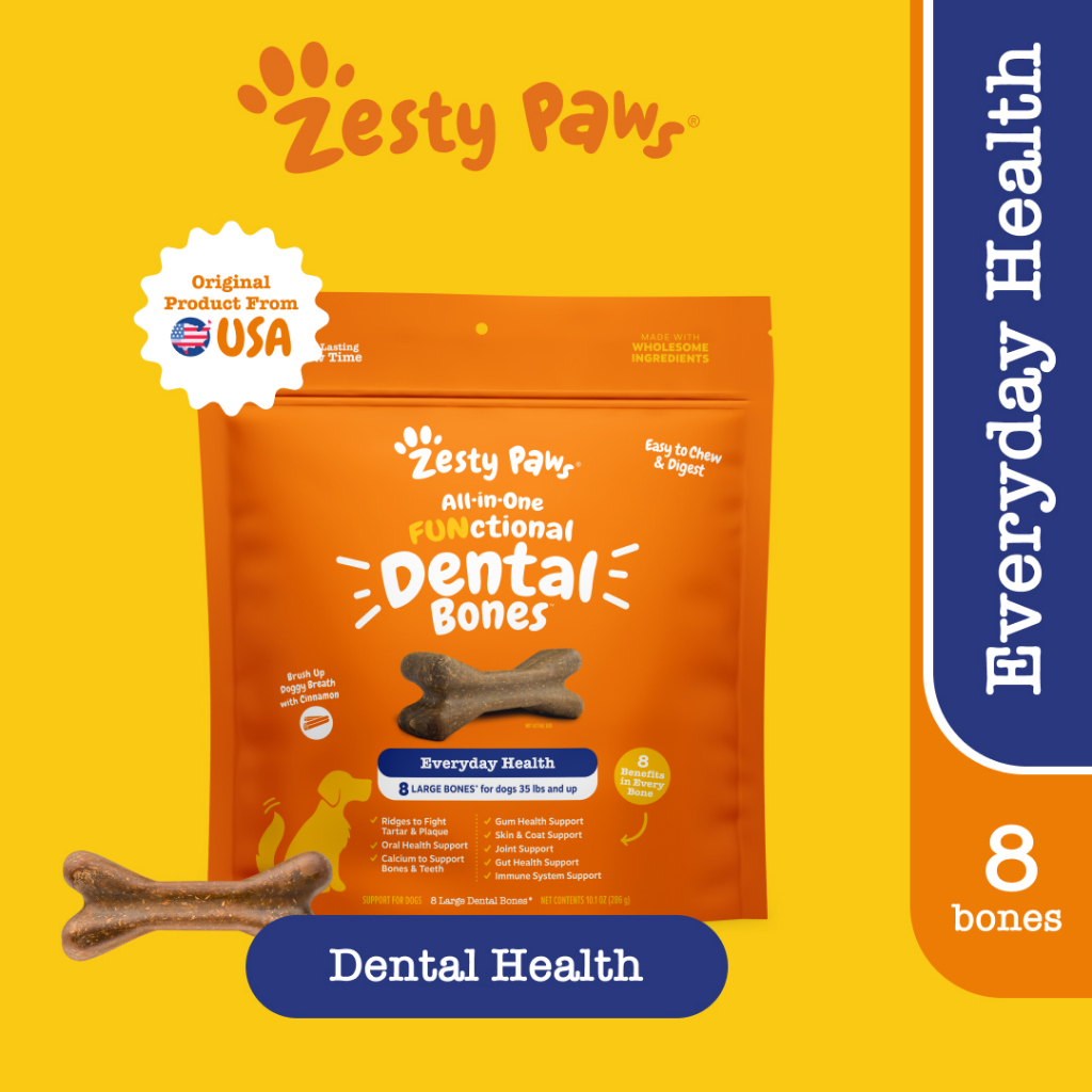 Zesty Paws All-in-One Functional Dental Bone Large - 8 bones (10.1oz) (หมดอายุ:10/2024) ราคา 909 บาท*ส่งฟรี