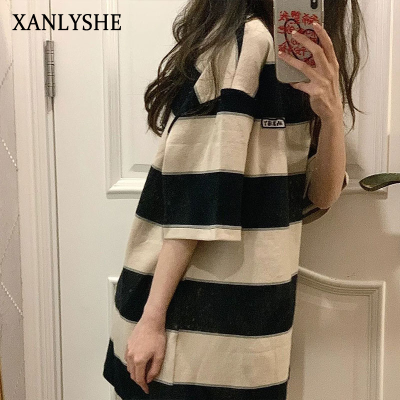 XANLYSHE ขายร้อนใหม่ลายทางหลวมสบายเสื้อยืดผู้หญิง ราคา 59 บาท*ส่งฟรี