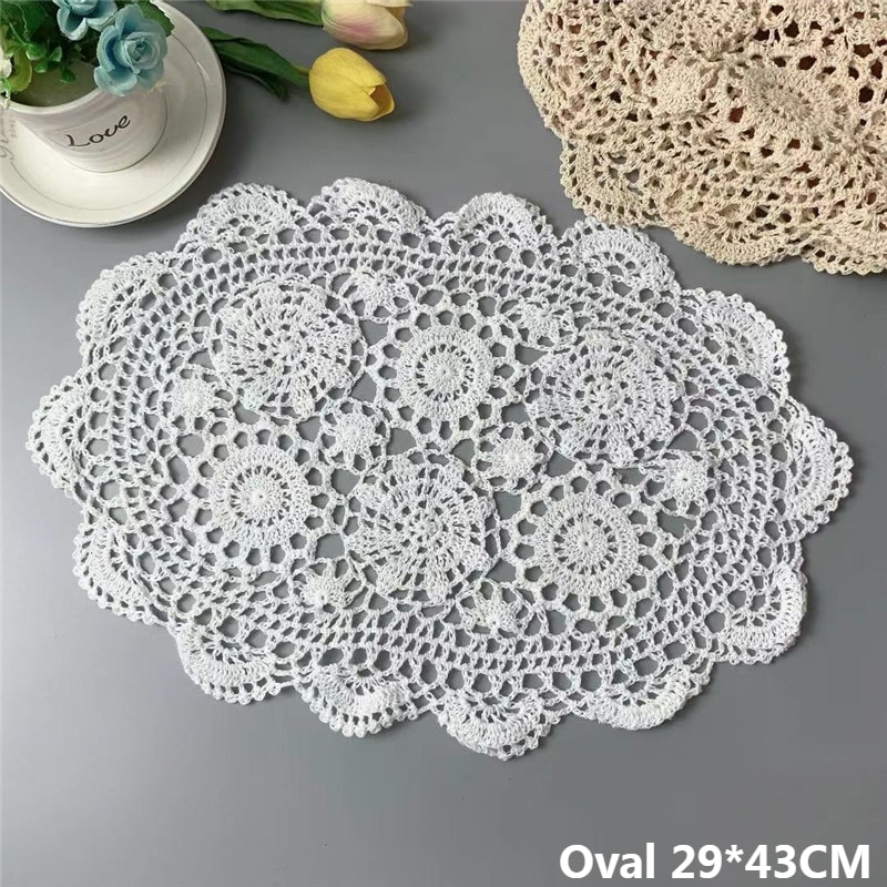 Cổ điển hình bầu dục Khăn Trải Bàn đồ len móc thủ công Coaster placemat Khăn Trải Bàn cốc thủy tinh nhà bếp Tấm lót đĩa ăn Pad trang trí Giáng sinh tiệc cưới