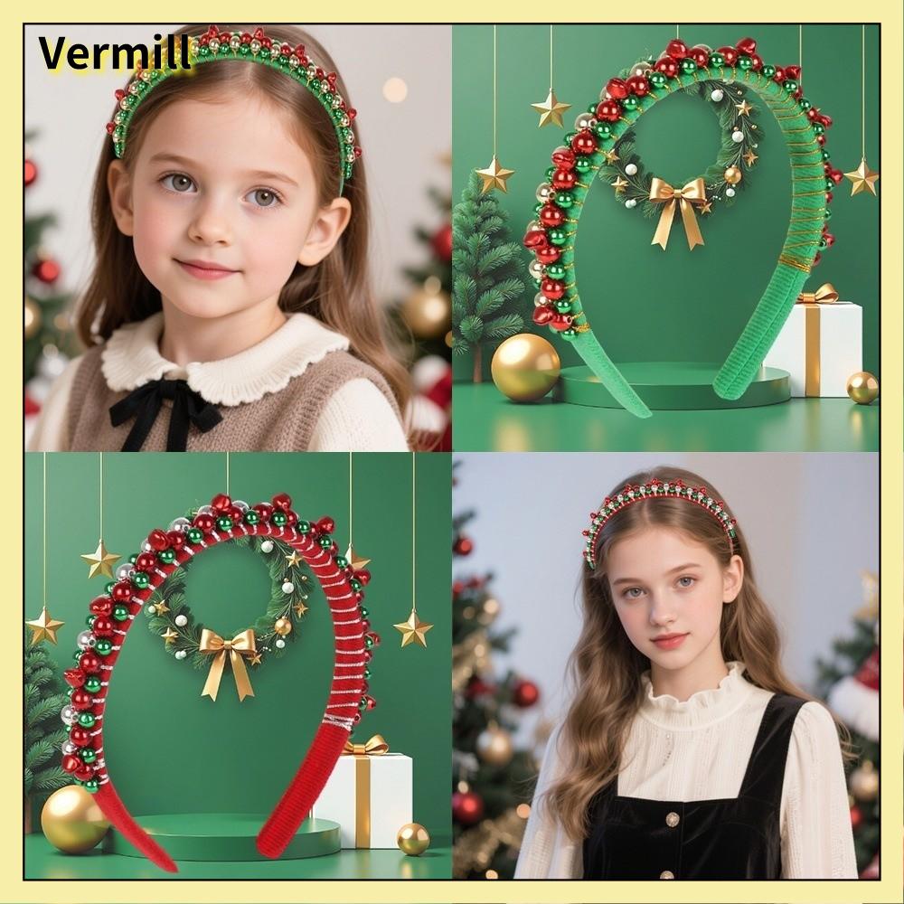 VERMILL Điểm nhấn vàng Băng đô Giáng sinh Charm chuông Hạt màu đỏ và xanh lá Phụ kiện đội đầu trang phục Phụ kiện tóc Phụ kiện tiệc tùng Tiệc Giáng sinh