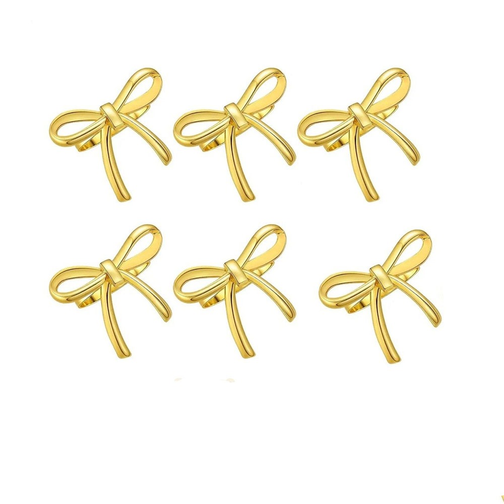ECOCOKU 6 pcs Trang trí Vòng khăn ăn hình nơ Sang trọng Vàng / Bạc Vòng khăn Thanh lịch Nơ Khóa khăn ăn Dành cho trang trí bàn ăn - 3