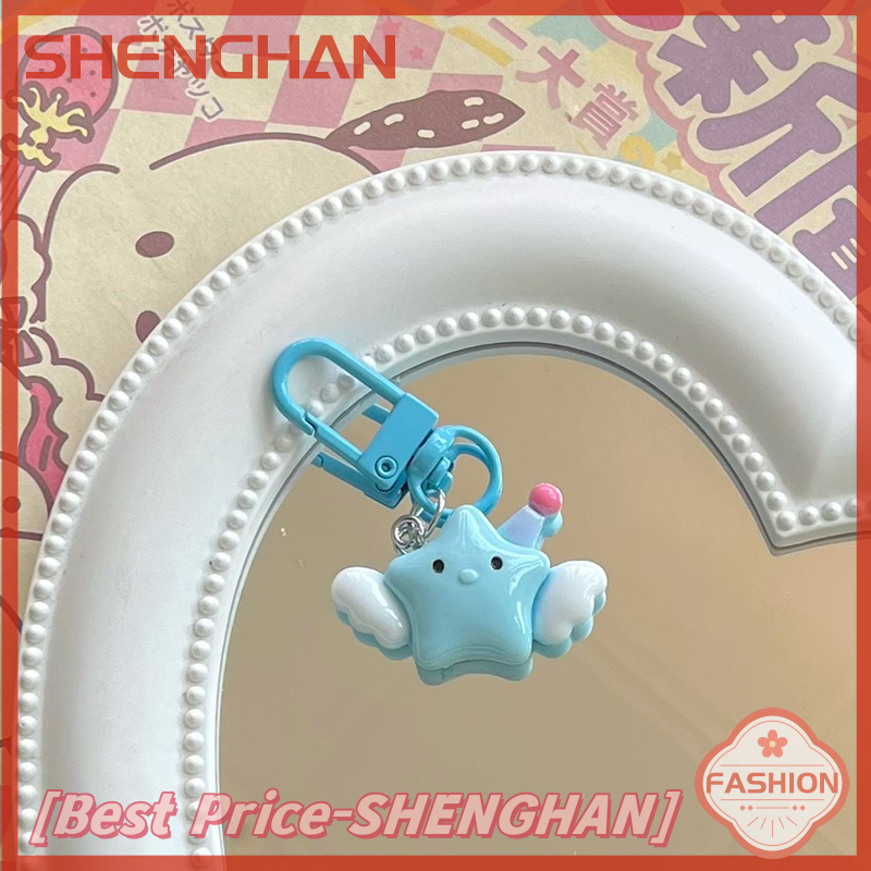 Shenghan màu kẹo dễ thương Sao Keychain đáng yêu phim hoạt hình năm cánh Keyring Ba lô mặt dây chuyền túi trang trí cho trẻ em Quà tặng bé gái