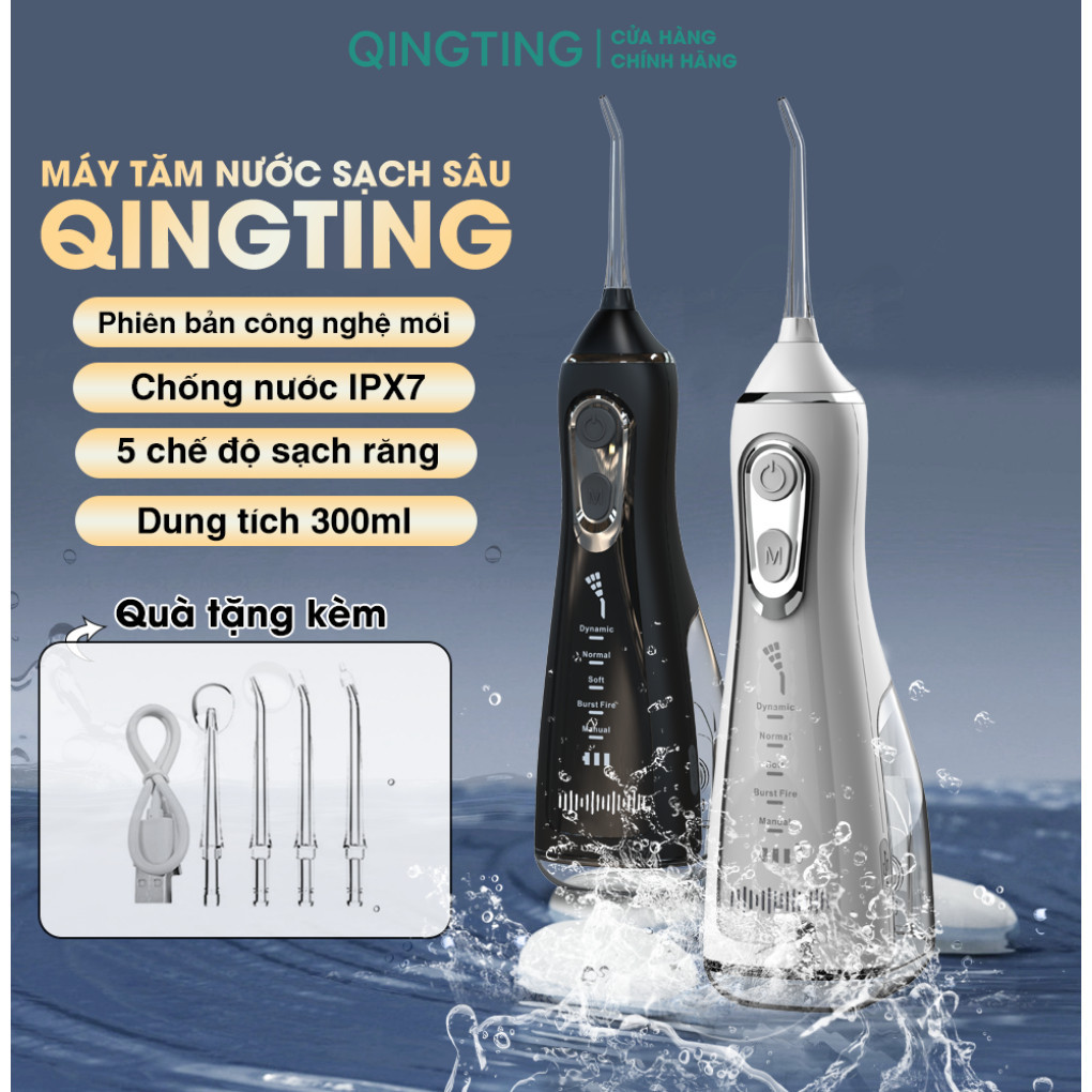 Máy Tăm Nước Cầm Tay QINGTING 5 Chế Độ Công Nghệ Nhật Bản, Kèm 4 Đầu Thay Thế Làm Sạch Sâu