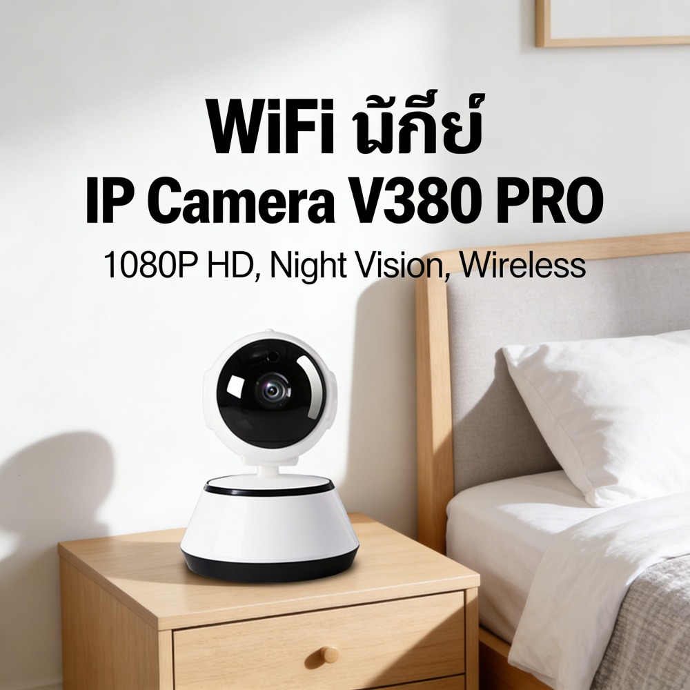 กล้องวงจรปิดไร้สาย V380 PRO 1080P ฟรีอะแดปเตอร์ ศูนย์ไทย มองเห็นในที่มืด 2.0ล้านพิกเซล WiFi IP ราคา 340 บาท*ส่งฟรี