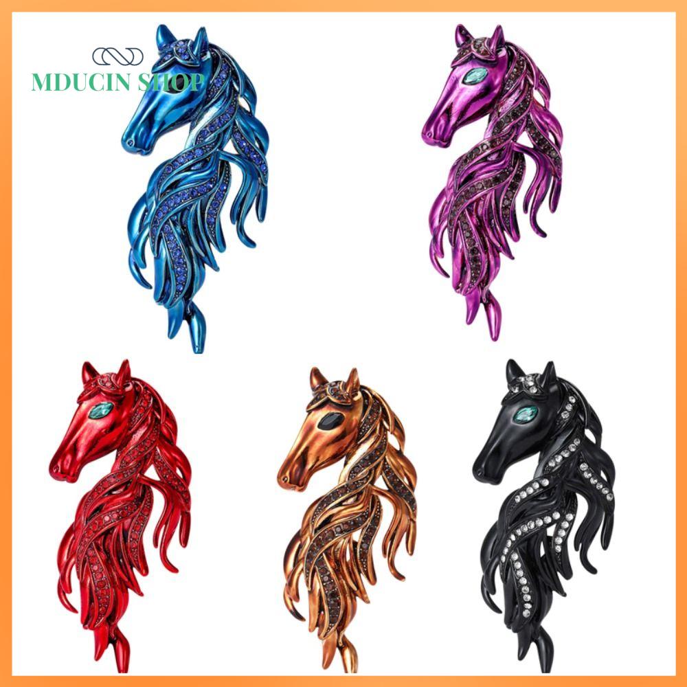 MDUCIN SHOP Đính đá pha lê Trâm cài hình ngựa Phong cách Gothic Thiết kế cổ điển Ghim 3D Trang trí Ghim hình thú Nam Nữ