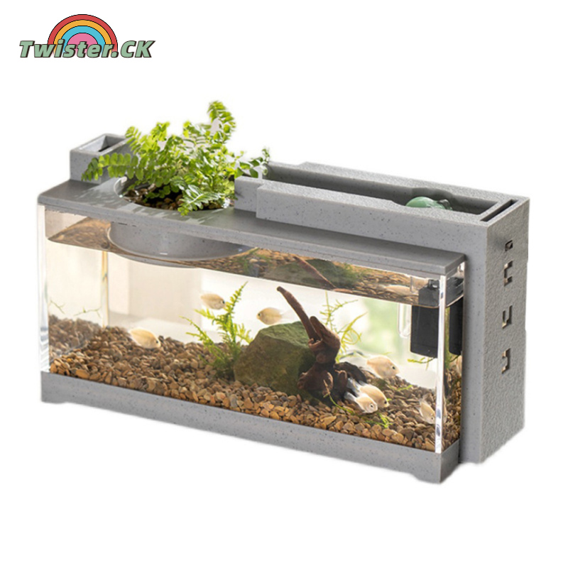 Mini Fish Tank Betta Aquarium Starter Kits Mute Water Flow Filter Micro Landscape Fish Tank Office Desktop Decoration ราคา 700 บาท*ส่งฟรี