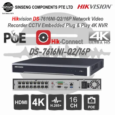 Hikvision 16CH NVR - DS-7616NI-Q2/16P 16 Channel Network Video Recorder CCTV Embedded Plug & Play 4K NVR [PC-Mobile App:Hik-Connect]