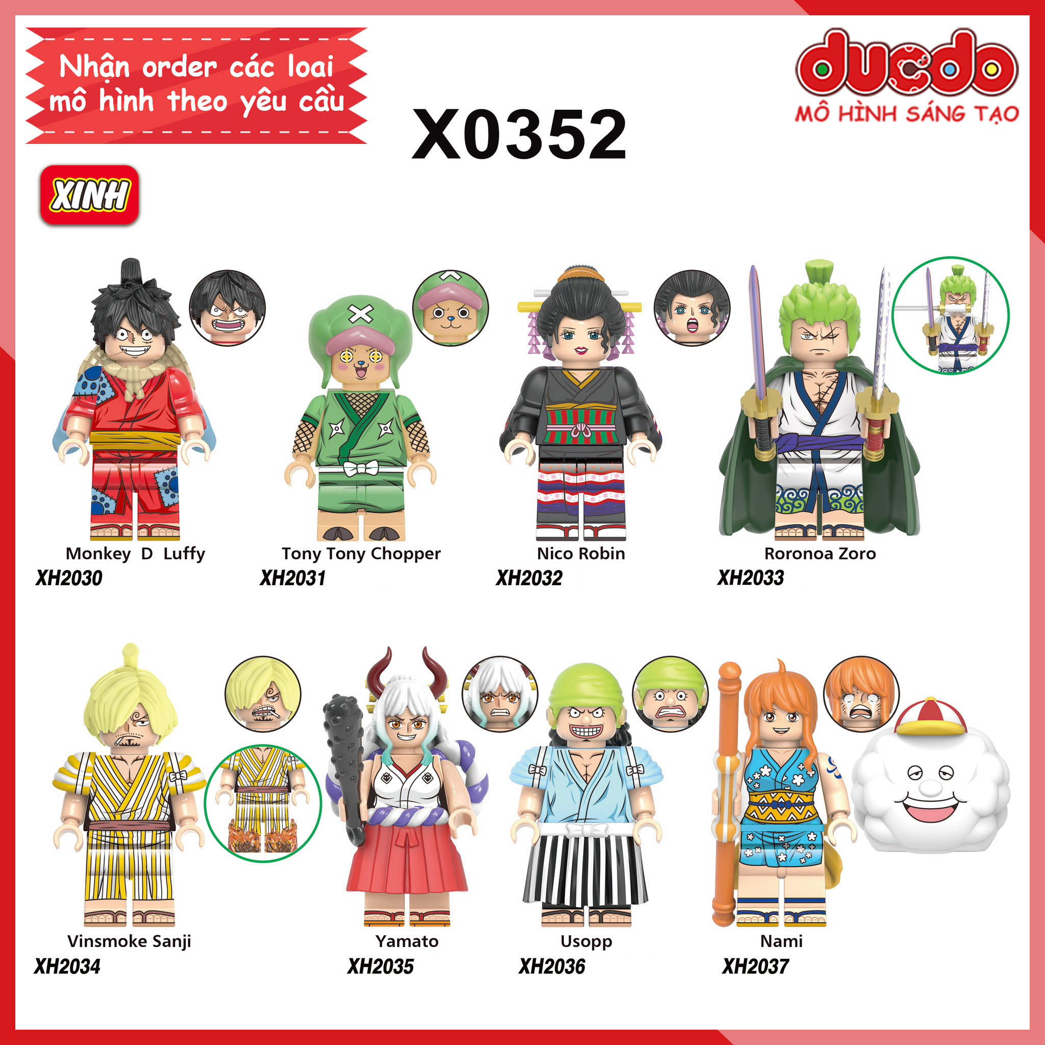 Minifigures các nhân vật Đảo hải tặc Luffy, Zoro, Nami, Sanji - Đồ chơi Lắp ghép Mini One Piece Mô hình XINH X0352